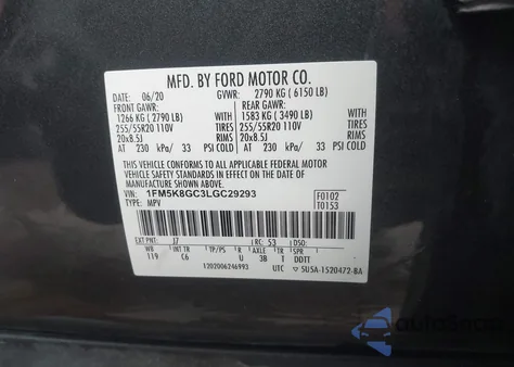 2020 Ford Explorer St из США, поврежденный, VIN 1FM5K8GC3LGC29293